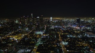 DCA01_020 - 5K stock footage aerial video Downtown Los Angeles skyline at night, California