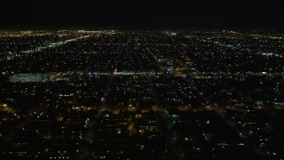 DCA01_064 - 5K aerial stock footage flying by a residential neighborhood at night, Los Angeles, California