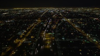 DCA01_065 - 5K stock footage aerial video following Highway 110 at night, Los Angeles, California