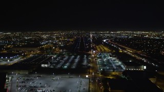 DCA01_071 - 5K stock footage aerial video approaching runway at Hawthorne Municipal Airport, California