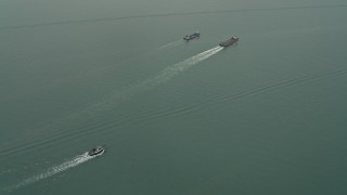 DCA02_051 - 4K aerial stock footage fly over barges near Sha Chau Island in the South China Sea, New Territories, Hong Kong, China