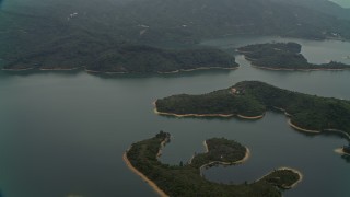 DCA02_066 - 4K aerial stock footage of Tai Lam Chung Reservoir in New Territories, Hong Kong, China