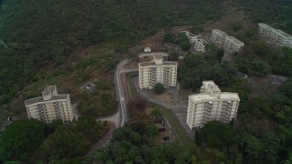 DCA02_072 - 4K aerial stock footage of People's Liberation Army barracks in New Territories, Hong Kong, China