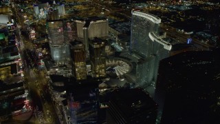 DCA03_033 - 4K aerial stock footage of orbiting Aria Resort, Mandarin Oriental, Veer Towers, Las Vegas, Nevada Night