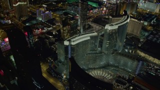 DCA03_034 - 4K aerial stock footage of orbiting Aria Resort and Casino, Las Vegas, Nevada Night