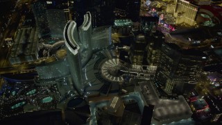 DCA03_035 - 4K aerial stock footage of orbiting Aria Resort, Veer Towers, Mandarin Oriental, Las Vegas, Nevada Night