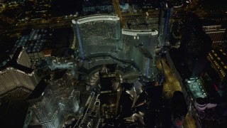 DCA03_037 - 4K aerial stock footage of orbiting Aria Resort, Veer Towers, Mandarin Oriental, Las Vegas, Nevada Night