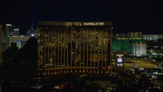 DCA03_053 - 4K aerial stock footage of Mandalay Bay, Las Vegas, Nevada Night