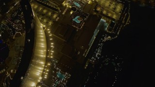 DCA03_066 - 4K aerial stock footage of bird's eye view flying over Wynn and Encore, Las Vegas, Nevada Night