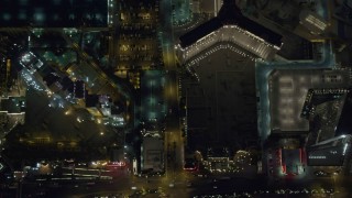 DCA03_116 - 4K aerial stock footage of a bird's eye view of hotels on Las Vegas Strip, Nevada Night