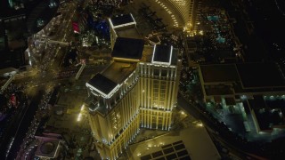 DCA03_126 - 4K aerial stock footage orbit The Palazzo, Las Vegas, Nevada Night