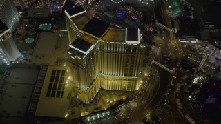 DCA03_127 - 4K aerial stock footage orbit The Palazzo, Las Vegas, Nevada Night