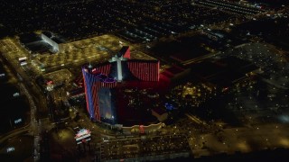 DCA03_147 - 4K aerial stock footage of Rio Hotel and Casino, Las Vegas, Nevada Night