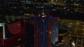 DCA03_149 - 4K aerial stock footage of approaching top of Rio Hotel and Casino, Las Vegas, Nevada Night