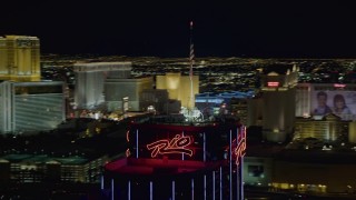 DCA03_150 - 4K aerial stock footage of orbiting the top of Rio Hotel and Casino, Las Vegas, Nevada Night