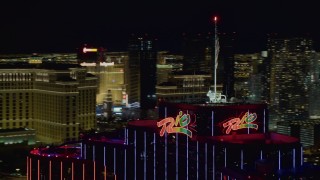 DCA03_151 - 4K aerial stock footage of orbiting top of Rio Hotel and Casino, Las Vegas, Nevada Night