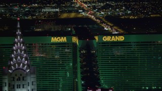 DCA03_160 - 4K aerial stock footage of flying by MGM Grand, Las Vegas, Nevada Night