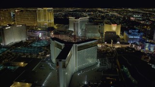 DCA03_179 - 4K aerial stock footage of orbiting Mirage Hotel and Casino, Las Vegas, Nevada Night
