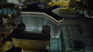DCA03_185 - 4K aerial stock footage of orbiting the back of The Venetian Resort and Casino, Las Vegas, Nevada Night