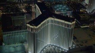 DCA03_186 - 4K aerial stock footage of orbiting the back of The Venetian Resort and Casino, Las Vegas, Nevada Night