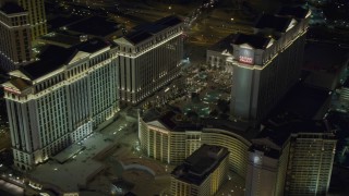 DCA03_191 - 4K aerial stock footage of orbiting Caesar's Palace, Las Vegas, Nevada Night