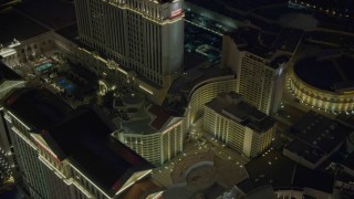 DCA03_192 - 4K aerial stock footage of orbiting Caesar's Palace, Las Vegas, Nevada Night