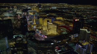 DCA03_196 - 4K stock footage aerial video of hotels along Las Vegas Strip, Nevada Night