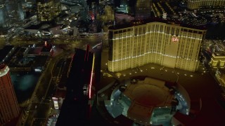 DCA03_200 - 4K aerial stock footage orbit Planet Hollywood Towers Westgate and Resort and Casino, Las Vegas, Nevada Night