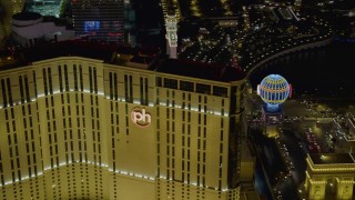 DCA03_206 - 4K aerial stock footage of orbiting back of Planet Hollywood Resort and Casino, Las Vegas, Nevada Night