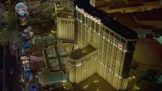 DCA03_208 - 4K aerial stock footage of orbiting Planet Hollywood Resort and Casino, Las Vegas, Nevada Night