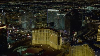 DCA03_210 - 4K aerial stock footage of hotels on the Las Vegas Strip, Nevada Night