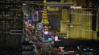 DCA03_215 - 4K stock footage aerial video of flying by Mandarin Oriental, revealing hotels on Las Vegas Boulevard, Nevada Night