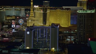 DCA03_216 - 4K aerial stock footage of hotels on Las Vegas Strip, Nevada Night