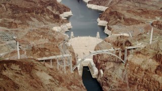 DCA04_005 - 4K stock footage aerial video hovering above the Hoover Dam, Boulder City, Nevada