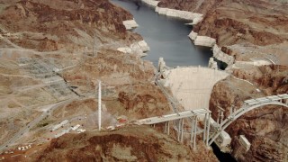 DCA04_007 - 4K stock footage aerial video of panning to Hoover Dam, Boulder City, Nevada