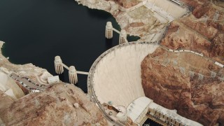DCA04_009 - 4K aerial stock footage of a bird's eye view of Hoover Dam, Boulder City, Nevada