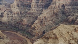 DCA04_055 - 4K aerial stock footage of rock formations near Colorado River in Grand Canyon, Arizona
