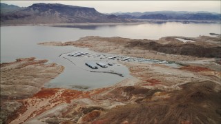 DCA04_094 - 4K aerial stock footage of docks in Lake Mead, Nevada