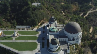 DCA05_015 - 4K aerial stock footage of a bird's eye view orbiting the Griffith Observatory, Los Angeles, California
