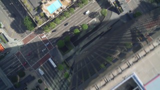 DCA05_044 - 4K aerial stock footage of South Figueroa Street, Westin Bonaventure Hotel, Downtown Los Angeles, California