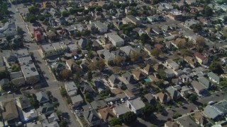 DCA05_053 - 4K aerial stock footage of flying by Pico-Union, residential neighborhood, Los Angeles, California
