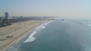 DCA05_084 - 4K aerial stock footage of Santa Monica State Beach, Santa Monica Pier, Santa Monica, California