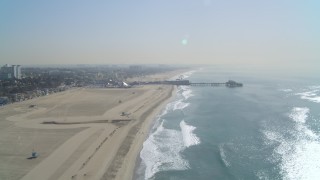 DCA05_085 - 4K aerial stock footage of Santa Monica State Beach, Santa Monica Pier, Santa Monica, California