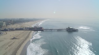 DCA05_086 - 4K aerial stock footage of Santa Monica State Beach, Santa Monica Pier, Santa Monica, California
