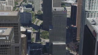 DCA06_011 - 4K aerial stock footage approach Citigroup Center, tilt to street, Downtown Los Angeles, California