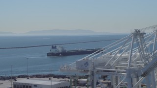 DCA06_029 - 4K aerial stock footage of an oil tanker near Port of Long Beach, California