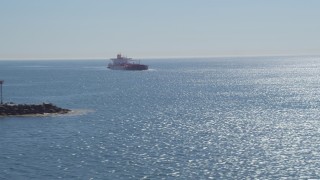 DCA06_036 - 4K aerial stock footage of an oil tanker sailing toward Long Beach, California