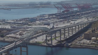 DCA06_038 - 4K stock footage aerial video of Terminal Island and the Port of Long Beach, California