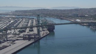 DCA06_044 - 4K aerial stock footage of flying by Vincent Thomas Bridge, San Pedro, California
