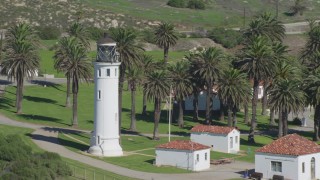 DCA06_056 - 4K aerial stock footage orbit the Point Vicente Lighthouse, Rancho Palos Verdes, California